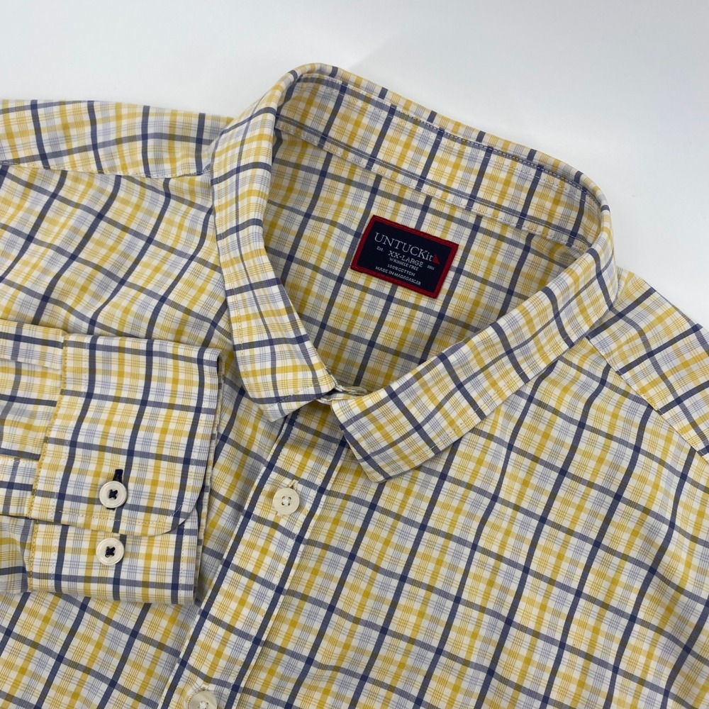UNTUCKit Button Down Mens XXL Yellow Plaid Sumoll Wrinkle Free Long Sleeve